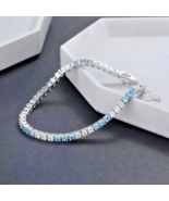 9Ct Round Cut Lab Created Topaz Diamond Tennis Bracelet in 14K White Gol... - £293.60 GBP