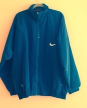  Vintage NIKE Premier Faux Suede Navy Blue Zip Front Jacket SZ L 1990s Hipster - £28.87 GBP