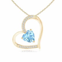 ANGARA Aquamarine and Diamond Tilted Heart Pendant in 14K Solid Gold | 18&quot; Chain - £605.46 GBP