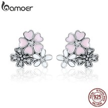 100% 925 Sterling Silver Pink Daisy Cherry Blossoms Flower Stud Earrings for Wom - $21.27