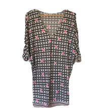 Trina Turk Mini Dress Size XS dolman short sleeve black white pink geo v... - $19.79