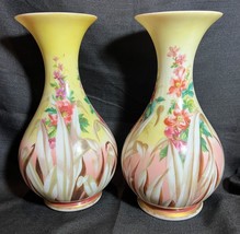 Antique Set Pair of Two 2 English Bristol Glass Hand Painted Floral Flow... - $7,519.41 MXN