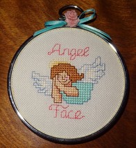 Angel Face Christmas Ornament Handmade Finished Cross Stitch Sleeping Circle - $14.99