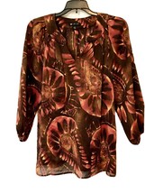 Tres Jolie Womens S Autumnal Abstract Split Neck 3/4 Sleeve Boho Artsy Tunic Top - £13.54 GBP