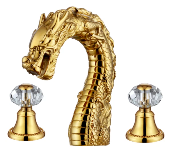 GOLD 8&quot; widespread bathroom luxury dragon lav sink Faucet tap crystal ha... - $17,851.55 MXN