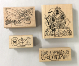 Stampin&#39; Up Howling Good Time Rubber Stamps 2004 Halloween Witch Ghosts Pumpkins - £8.83 GBP