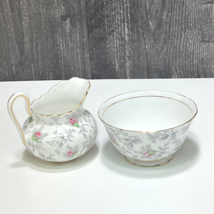 Royal Tuscan Fine Bone China Sugar &amp; Creamer Set Pink Roses Gray - £18.99 GBP