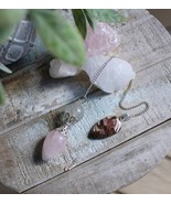 Rose Quartz Crystal, Clear Quartz and Rhodochrosite Pendulum ~ Love ~ - $28.95