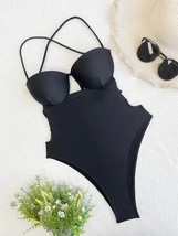 Women&#39;s Solid Black One-Piece Swimsuit with Laces - $53.35