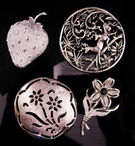 Vintage Silver brooch lot - sarah coventry strawberry deer flower - gardener gif - £76.17 GBP