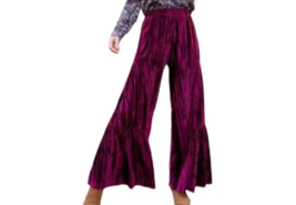 Natural Life  Velvet Burgundy pleated wide leg pants Women size S - £65.41 GBP