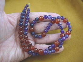 (v322-5) Orange Carnelian + Purple Amethyst gemstone beaded 24&quot; long Necklace - £50.23 GBP