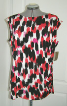 Nipon Boutique Printed Silky Knit Sleeveless Blouse,Side GATHERED-NEWw/TAG-Sz:1X - $9.90