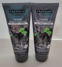 2 NEW Freeman Charcoal &amp; Black Sugar Gel Mask &amp; Polishing Scrub 6 Fl Oz ... - £15.56 GBP
