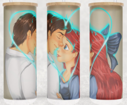 Frosted Glass Ariel and Prince Eric Little Mermaid Cup Mug  Tumbler 25oz - £15.94 GBP