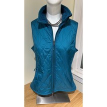 Womens LL Bean Fleece Warm Lined Fitness Vest Full Zip Size M Teal Diamo... - $25.87 CAD