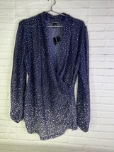 Ashley Stewart Mesh Banded Sleeve Dot Print Sheer Blouse Top Blue Womens... - $20.00