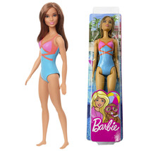 New Barbie Friend Teresa Brunette Mattel Beach Doll With Blue Suit Swimwear 12&quot; - $20.33