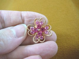 (bb600-6) two tone pink rhinestone crystal clover flower gold tone brooch pin - £9.74 GBP