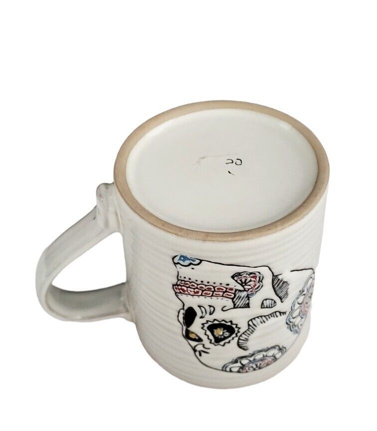 Day Of The Dead  Ceramic Skull Coffee Mug Textured and Red Interior 4" tall Item image 4