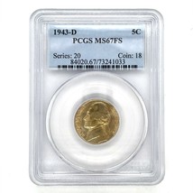 1943-D 5C Jefferson Nickel Graded by PCGS as MS67FS Full Steps Uncirculated - $2,767.86 MXN