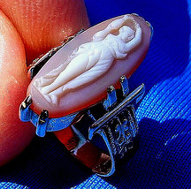 Antique Art Deco Rose Gold Ring Victorian Intaglio Carved Carnelion Cameo - £676.55 GBP
