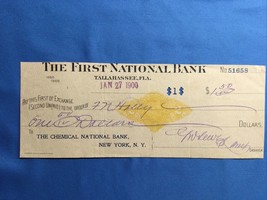 1900 The First National Bank Of Tallahassee Florida FL FLA Obsolete Chec... - $19.78
