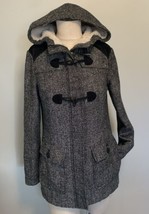 prAna “Megan” Black Tweed Jacket Sherpa Hood Toggle Buttons Women’s Small - £45.83 GBP