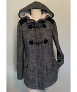 prAna “Megan” Black Tweed Jacket Sherpa Hood Toggle Buttons Women’s Small - £46.27 GBP