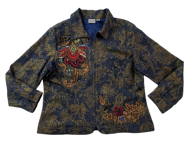 Chico&#39;s Beaded Embroidered Boho Denim Jacket Women&#39;s Size 3 (Large 16/18) - £19.19 GBP
