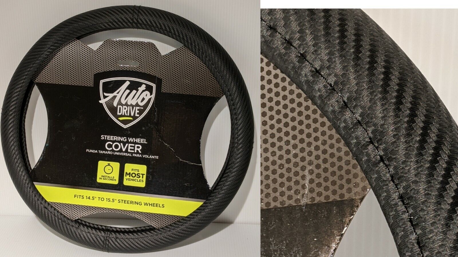 New Back Carbon Fiber Steering Wheel Cover Size M 14.5&quot; - 15.5&quot; Auto Drive - $9.79