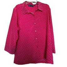 Susan Graver Shirt Fuchsia Pink Size 2X Plus Half Sleeve Polka Dot Button Up - £14.79 GBP