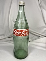 Vintage 32 oz Green Glass Coke Coca Cola Bottle With Cap Red Label - $10.00