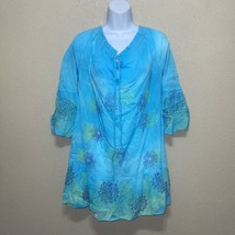 Bella Sol Blouse Womens Blue  3/4 Bell Sleeve Drawstring SZ S NEW - £39.11 GBP