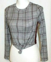 IRIS Black, white &amp; Red Plaid Blouse Size XS Long Sleeve Tie Up Front Cr... - £7.54 GBP