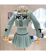 Tweed 2 Piece Set Bow Short Jacket Coat + Skirt Suits - $77.99+