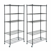 2Pcs 5-Tier Shelves Wire Unit Rack Storage Rolling With 4 Wheel Casters Indoor - £154.55 GBP