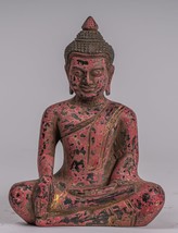 Antico Stile Khmer SE Asia Seduta Legno Enlightenment Buddha Statua - £118.59 GBP