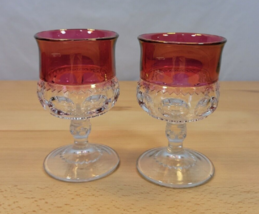 2 Vintage Kings Crown Tiffin Thumbprint Ruby Red Juice Wine Glasses 4.75” - $19.99