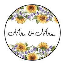 30 Mr And Mrs Envelope Seals Labels Stickers 1.5&quot; Round Sunflowers Wedding - £5.88 GBP