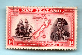 1940 New Zealand Used Postage Stamp - Captain Cook  (Scott # 230) - £3.13 GBP
