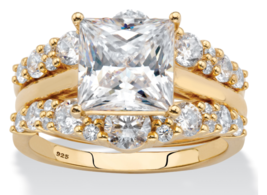 Princess Cz Halo Engagement Gp 2 Ring Set 14K Gold Sterling Silver 6 7 8 9 10 - £160.84 GBP