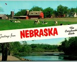 Doppio Vista Banner Greetings From Nebraska Cornhusker Stato Cromo Carto... - $3.03