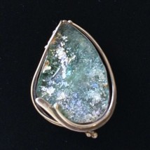 Roman Glass Sterling Silver Pin Large Ancient Brooch Pendant Modernist Artisan - £85.64 GBP