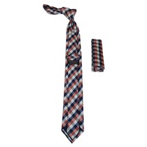 Mens Narrow Tie/Hankie Set Woven Vito Rofolo VTR-100 Rust Navy Checker image 3