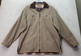 Denim &amp; Co. Jacket Men&#39;s Large Tan Corduroy Cotton Long Sleeve Collared Full Zip - £22.33 GBP