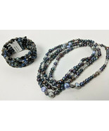 New Pearl Necklace &amp; Pearl Agate Cuff Bracelet Set Purple Blue Baroque 60&quot; - £55.45 GBP