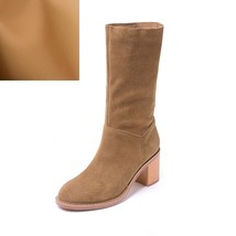Cowgirls Cow Suede Botas Korea Simple Style Spring Autumn Woman Boots Slip On Sh - £110.39 GBP