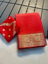 Shimmer Viscose Chiffon Saree, Banarasi Zari Weaving Border silk sarees Wedding  - £60.47 GBP