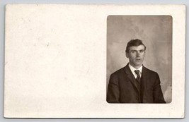 RPPC Dows Iowa Handsome Young Man Portrait Real Photo 1908 Postcard W21 - £7.47 GBP